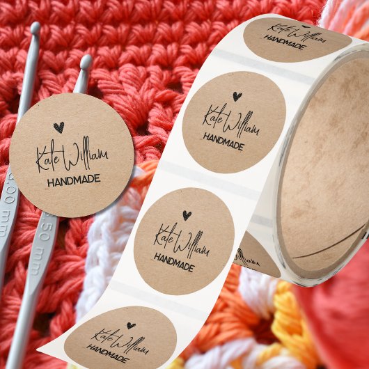  kraft handmade by heart stickers 