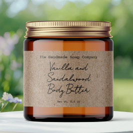 Kraft Handwritten Typed Look Body Butter Jar Label Wasserflaschenetikett