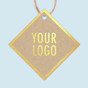 Kraft Hang Tags Gold Foil Logo Diamond geformt 2"