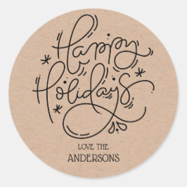 Kraft Happy Holidays Handgeschriebener Skriptumsch Runder Aufkleber