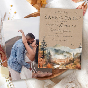 Kraft Herbst Aquarell Berg Boho Foto Hochzeit Save The Date