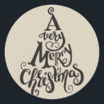 Kraft Holiday Christmas Tree MERRY CHRISTMAS Runder Aufkleber<br><div class="desc">Aufkleber</div>
