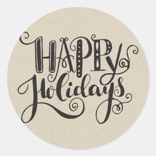 Kraft Holiday Weihnachtsbaum HAPPY FERIEN Runder Aufkleber (Vorderseite)