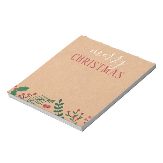 Kraft, Holly & Pine | Frohe Weihnachten Notizblock (Rotiert)