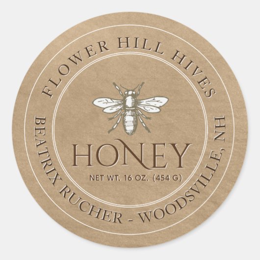 Kraft Honey Jar Label mit französischer Biene Runder Aufkleber (Vorderseite)