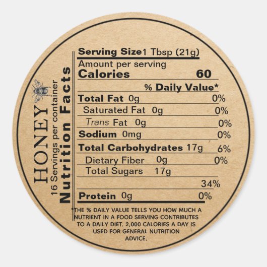 Kraft Honey Jar Mini Nutrition Lid Label Bee Runder Aufkleber (Vorderseite)