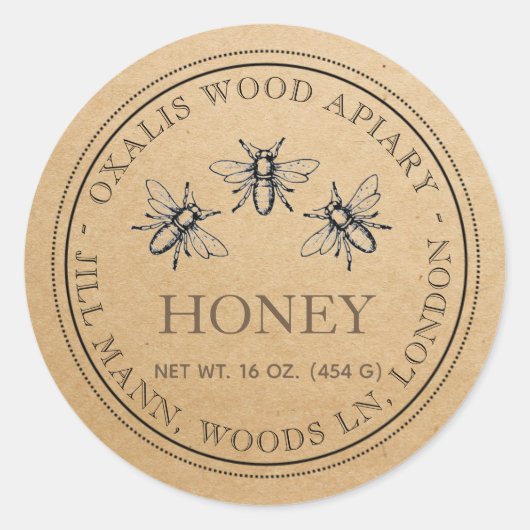 KRAFT Honey Label mit heraldischen Bienen Runder Aufkleber (Vorderseite)