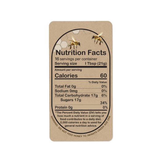 Kraft Honey Nutrition Fakt Bee Comb Säugling Warnu Adressaufkleber (Vorne)