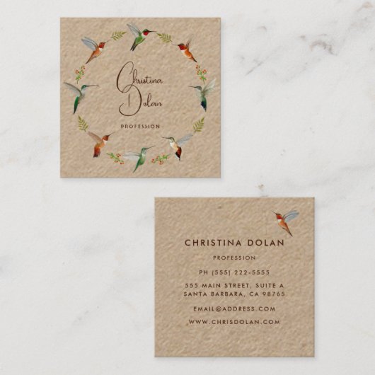 Kraft Hummingbird Business Card Quadratische Visitenkarte (Vorne/Hinten)