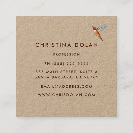 Kraft Hummingbird Business Card Quadratische Visitenkarte (Rückseite)