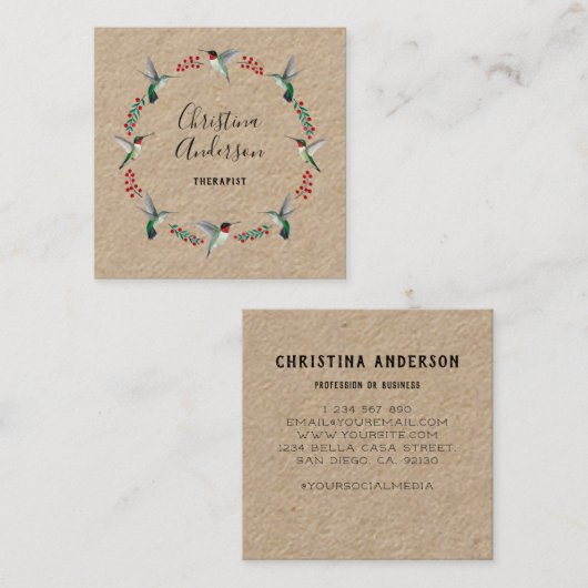 Kraft Hummingbird Wreath Quadratische Visitenkarte (Vorne/Hinten)