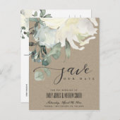 KRAFT IVORY WEISSE BLUMENBUNKT SAVE THE DATE ANKÜNDIGUNGSPOSTKARTE (Vorne/Hinten)