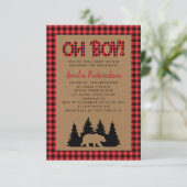 Kraft Kariert Oh Boy Rustic Baby Dusche Einladung (Stehend Vorderseite)