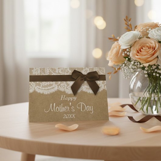 Kraft, Lace & Brown Bow Happy Mother Day Karte