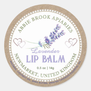 Kraft Lavender Lip Balm Label mit Herz Runder Aufkleber