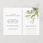 KRAFT LEAFEN GREEN FOLIAGE WATERCOLOR SAVE THE DAT ANKÜNDIGUNGSPOSTKARTE (Rückseite)