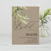 KRAFT LEAFY GREEN FOLIAGE WATERCOLOR BRAUTPARTY EINLADUNG (Stehend Vorderseite)