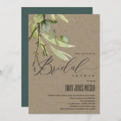 KRAFT LEAFY GREEN FOLIAGE WATERCOLOR BRAUTPARTY EINLADUNG (Vorne/Hinten)