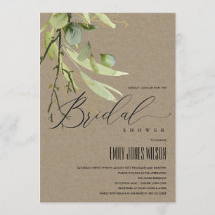 KRAFT LEAFY GREEN FOLIAGE WATERCOLOR BRAUTPARTY EINLADUNG