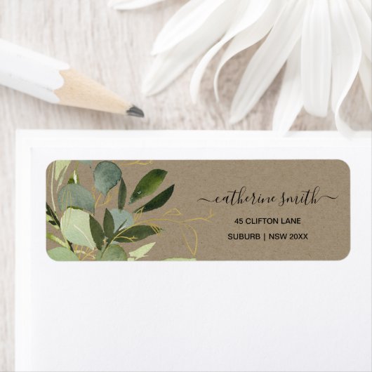 KRAFT LEAFY GREEN GOLD FOLIAGE WATERCOLOR ADRESSE (Insitu)