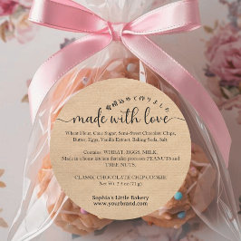 Kraft Made with Love Script Ingredient Bakery Runder Aufkleber