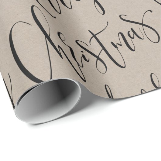 Kraft Merry Christmas Calligraphy Holiday Geschenkpapier (Rolleneckpunkt)