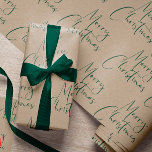 Kraft Merry Christmas Green Script Geschenkpapier<br><div class="desc">Kraft Frohe Weihnachtsschrift in grün. Landschaftlicher rustikaler Stil.</div>