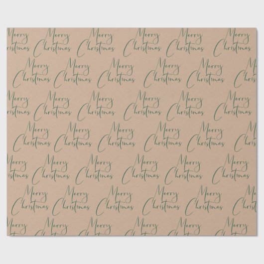 Kraft Merry Christmas Green Script Geschenkpapier (Flach)