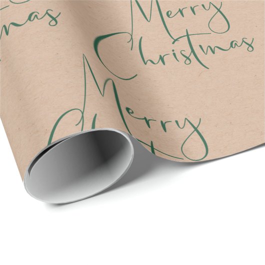 Kraft Merry Christmas Green Script Geschenkpapier (Rolleneckpunkt)