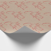 Kraft Merry Christmas Red Script Wrapping Paper Geschenkpapier (Ecke)
