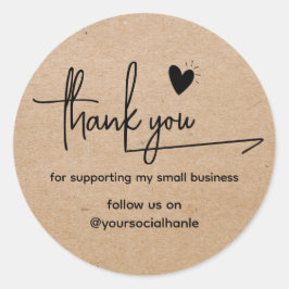 kraft Minimalist Custom heart thank you Business Runder Aufkleber