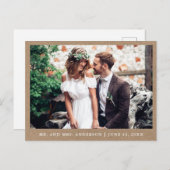 Kraft Minimalistisch Wedding Foto Danke B Postkarte (Vorne/Hinten)
