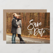 Kraft Modern Brush Script Foto Save the Date Karte (Vorne/Hinten)