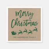 Kraft Modern Brush Script Weihnachtsgrün Serviette (Vorderseite)
