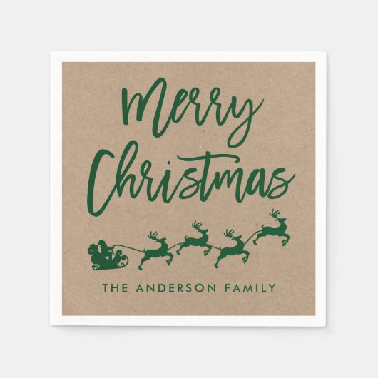 Kraft Modern Brush Script Weihnachtsgrün Serviette (Vorderseite)