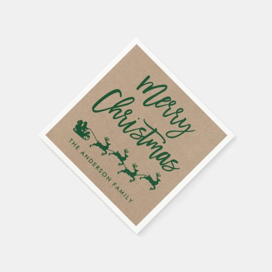 Kraft Modern Brush Script Weihnachtsgrün Serviette (Ecke)