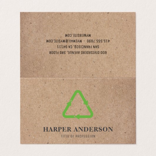 Kraft Modern Green Öko Recycelte Beruflich Visitenkarten (Außenseite Aufgefaltet)