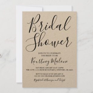 Kraft Modern Script Bridal Dusche Einladung