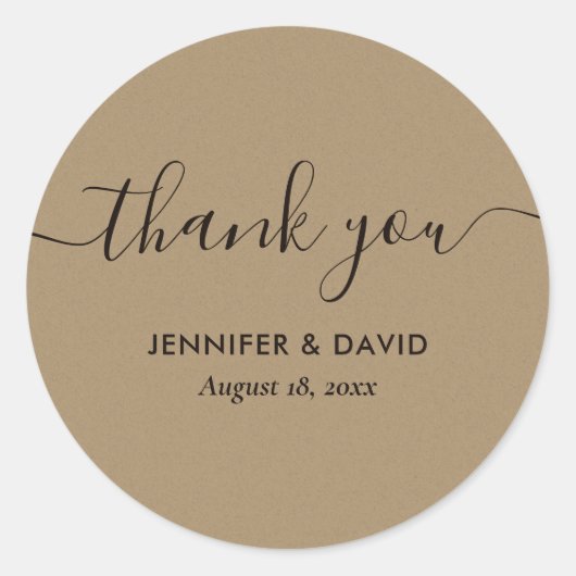 Kraft Modern Script Vielen Dank Runder Aufkleber (Vorderseite)