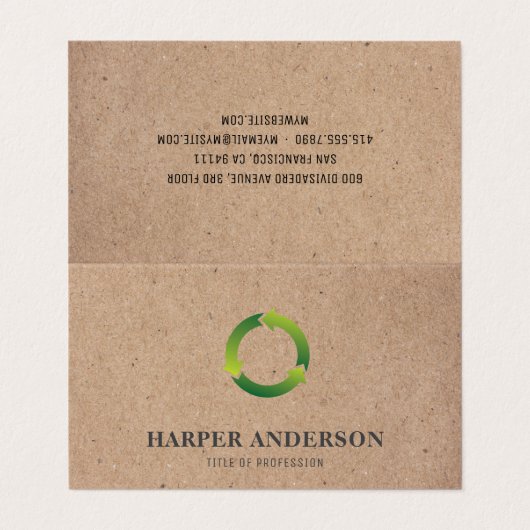 Kraft Modern Simple Green Öko Beruflich Visitenkarten (Außenseite Aufgefaltet)