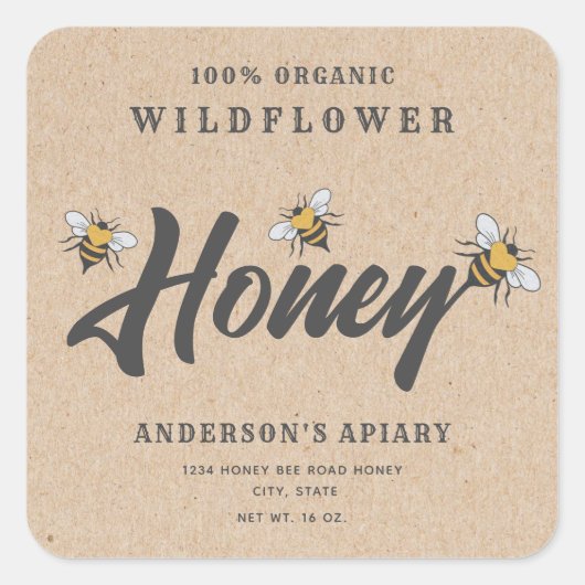 Kraft Moderne Honigwanne Quadratischer Aufkleber (Vorderseite)