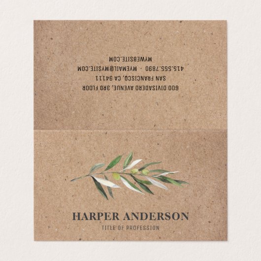Kraft Moderner Minimaler Grüner Olivenbaum Berufli Visitenkarten (Außenseite Aufgefaltet)