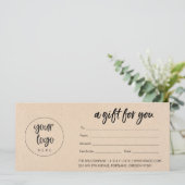 Kraft-Modernes Geschenkzertifikat mit Logo (Stehend Vorderseite)