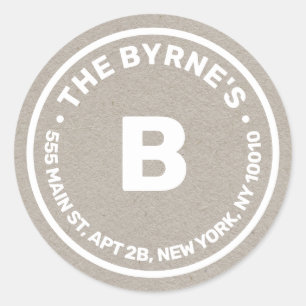 Kraft Monogram Address Classic Round Aufkleber