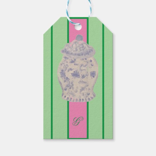 Kraft Monogram Green Chinoiserie Ginger Jars Geschenkanhänger (Vorderseite)