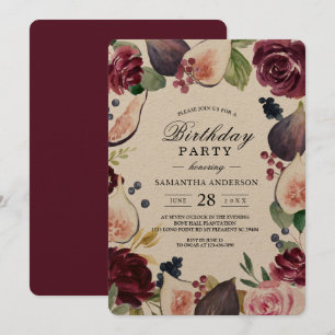 Kraft Moody & Rustic Burgunder Feigen & Blumen Rah Einladung