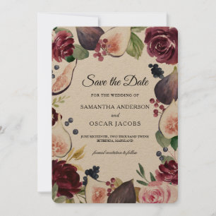 Kraft Moody & Rustic Burgunder Feigen & Blumen Rah Save The Date