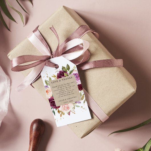 Kraft Moody & Rustic Burgundy Floral Frame & Gold Geschenkanhänger