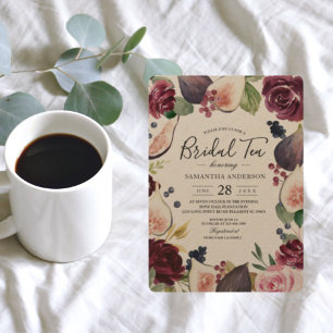 Kraft Moody & rustikale Burgundy Figuren & Blume R Einladung