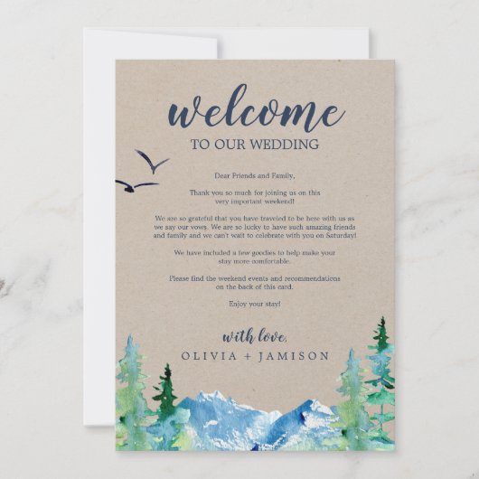 Kraft Mountain Wedding Welcome Letter & Itinerary (Vorderseite)